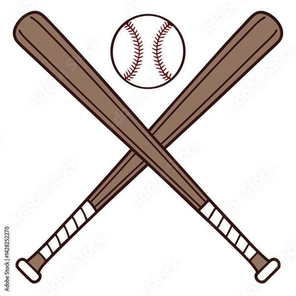 Fototapeta Baseball Bats Crossed With Ball Flat Vector Illustration Graphic Design