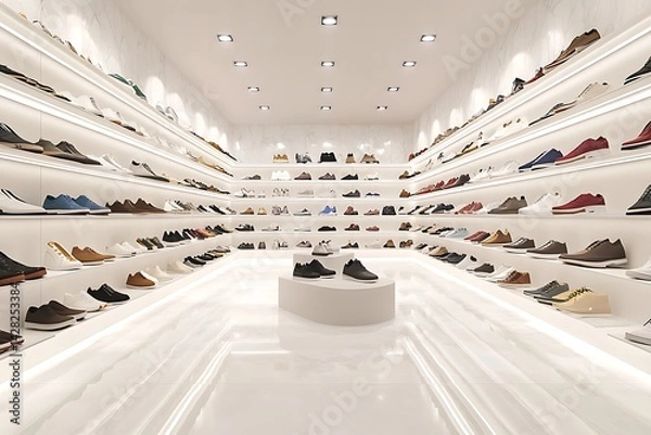 Fototapeta 3D Style Hyper-Realistic Shoe Store with Subtle Dynamic Lighting