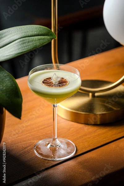 Fototapeta Elegant Green Cocktail Delicate Garnish Chic Glassware Soft Lighting