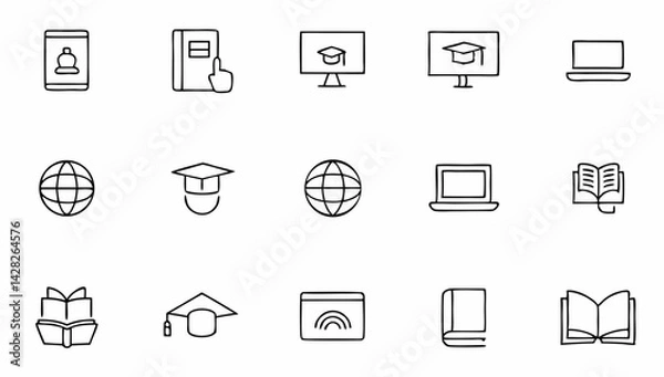 Obraz e learning icon set with editable stroke  online e.eps