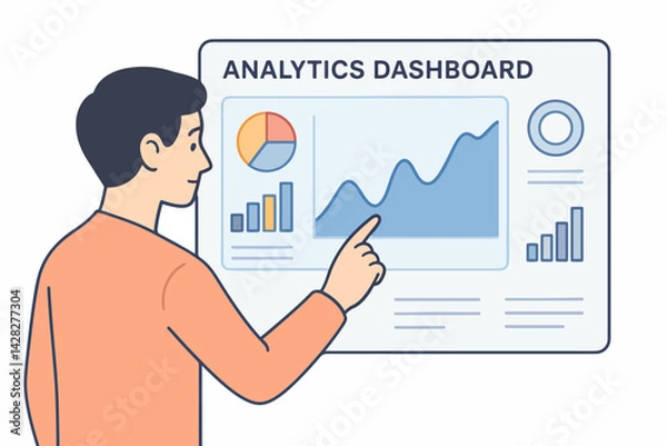 Fototapeta Man analyzing data on an analytics dashboard