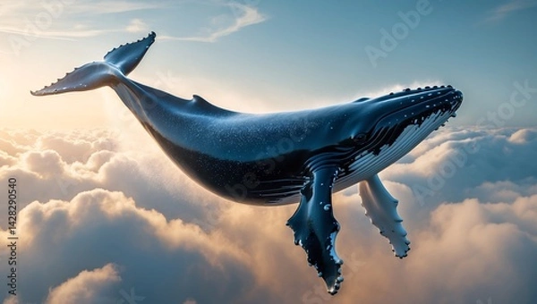 Obraz whales fly at a height above the clouds like airplanes