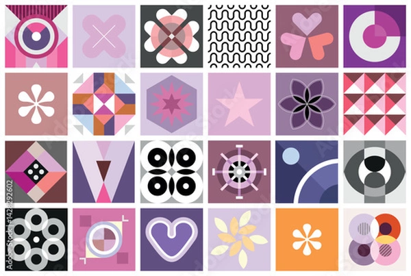 Fototapeta Set of decorative vector geometric shapes, patterns and design elements. 