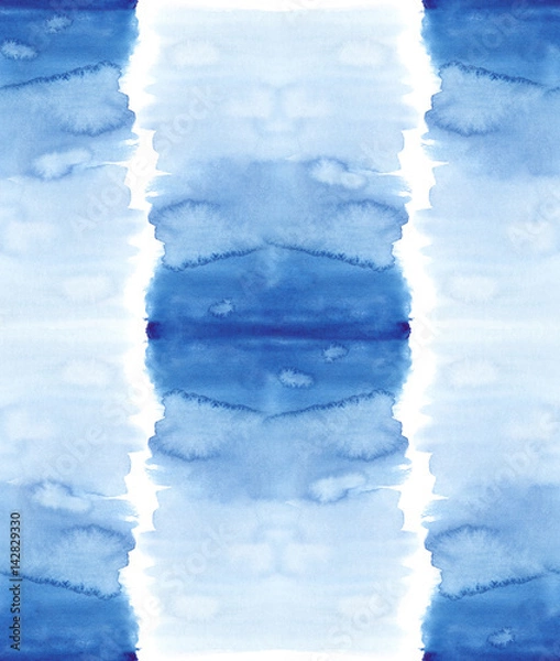 Obraz Seamless pattern with gradient blue tie dye rows painted in watercolor on white background