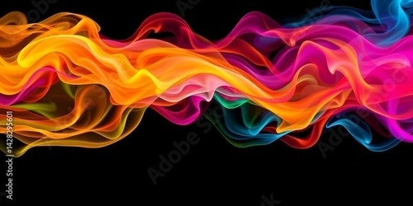 Fototapeta Abstract colorful smoke wave, vibrant hues swirling against a stark black background, wave, swirl