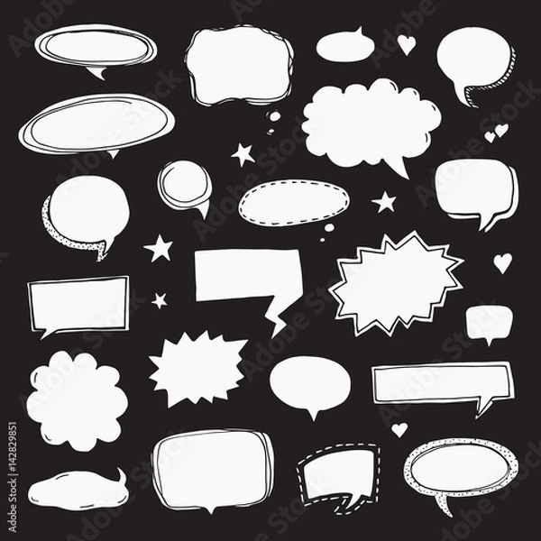 Fototapeta Hand drawn set of speech bubbles.  Vector illustration on black background