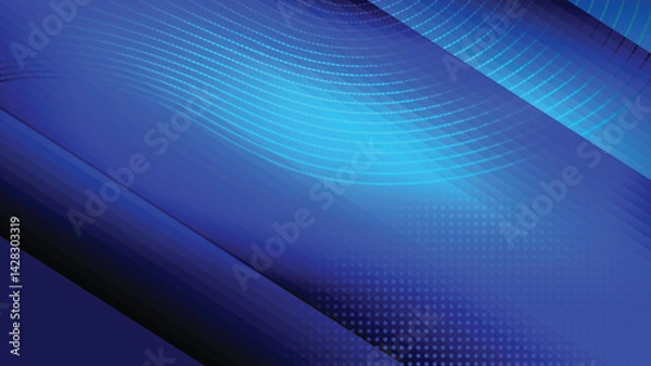 Obraz Abstract creative glowing light and shade with halftone dot screen and curve dash line on gradient blue background. Vector illustration.