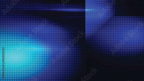 Fototapeta Abstract creative glowing light and shade with halftone dot screen on gradient dark blue background. Vector illustration.