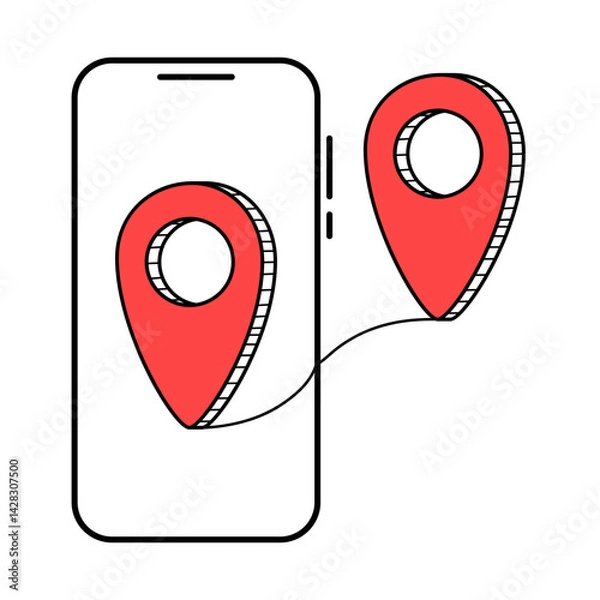 Fototapeta Smartphone map navigation and location markers illustrated