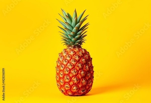 Obraz A vibrant pineapple sits alone against a sunny yellow backdrop, clean, summer