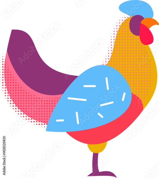 Fototapeta Rooster silhouette in modern fashion pop art style. Colorful creative bird character design. Vivid vector illustration.