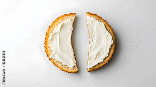 Fototapeta Sliced Round Cookie with Vanilla Cream Filling – Minimalist Dessert with Golden Crisp Edges on White Background