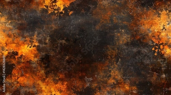 Fototapeta Textured surface with oxidized, fiery tones.