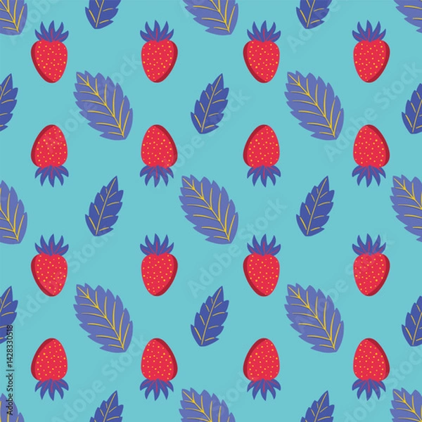 Fototapeta seamless pattern with strawberries and leaves