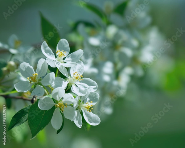 Obraz Photograph of delicate white and pink cherry blossoms captured in full bloom during spring.