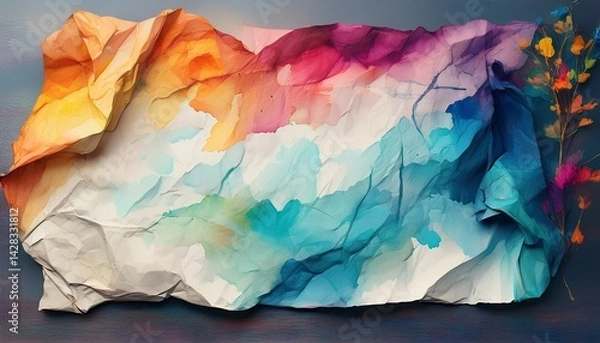 Fototapeta Abstract background with an aquarelle multicolored crumpled sheet of paper