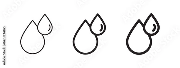 Fototapeta Outlined black isolated illustration of wet liquid water with 2 droplets image. Vector icon in flat style