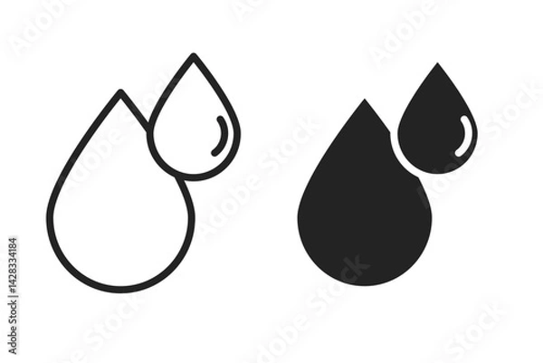 Fototapeta 2 water droplets illustration in outlined and shaped versions illustration. Vector icon in flat style