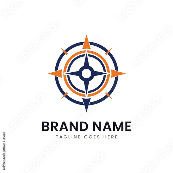 Fototapeta A modern compass logo featuring a blue and orange color scheme, representing direction and guidance. Ideal for businesses in travel, navigation, or consulting.