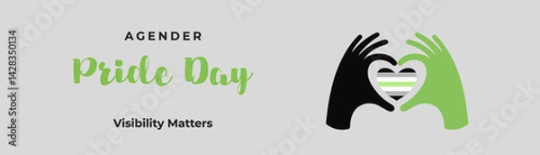 Obraz Agender Pride & Visibility Day on May 19!  Hands holding a heart in agender colors—show pride! #AgenderPride #LoveIsValid. A heart-in-hands design in agender colors. Perfect for banners, invites.