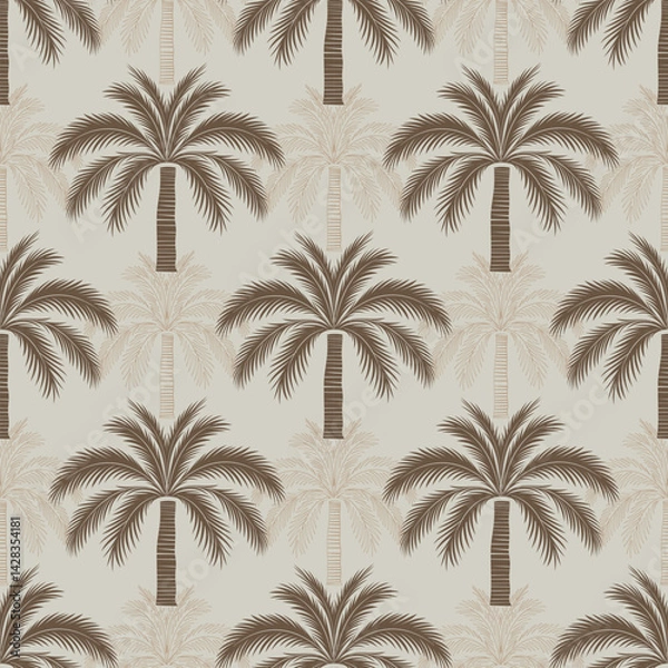 Fototapeta Seamless palm tree pattern featuring tropical botanical elements. This design is perfect for summer.