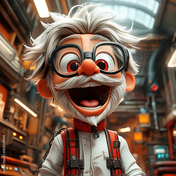 Obraz Cheerful scientist character smiling in a vibrant lab environment  
