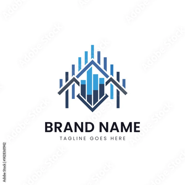 Fototapeta A modern logo design featuring an abstract house shape with blue gradient elements, symbolizing creativity and stability. Perfect for real estate or construction businesses.