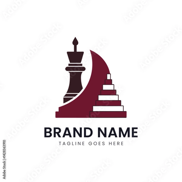 Fototapeta A sleek logo design featuring a chess piece and abstract pyramids, conveying strategy and forward-thinking. Perfect for businesses in gaming or education.