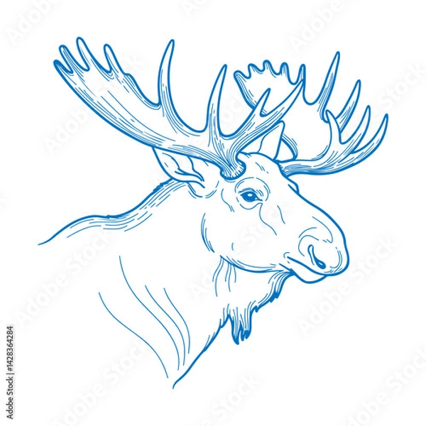 Obraz Hand drawn minimal moose head illustration in clean vector line style featuring elegant monoline details and modern aesthetics