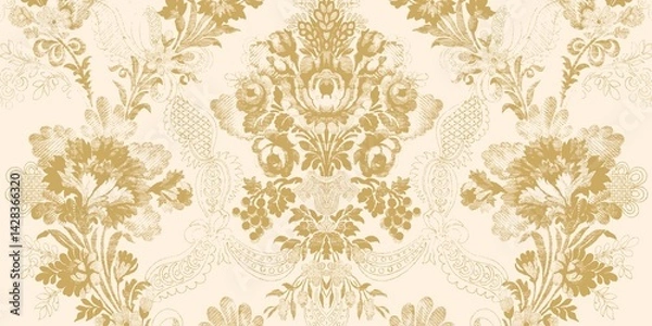 Obraz Ornate Gold Damask Pattern on a Cream Background