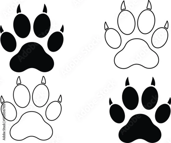 Fototapeta Paw print vector illustration, animal footprint graphic design, bear paw, cat paw, dog paw, vector art
