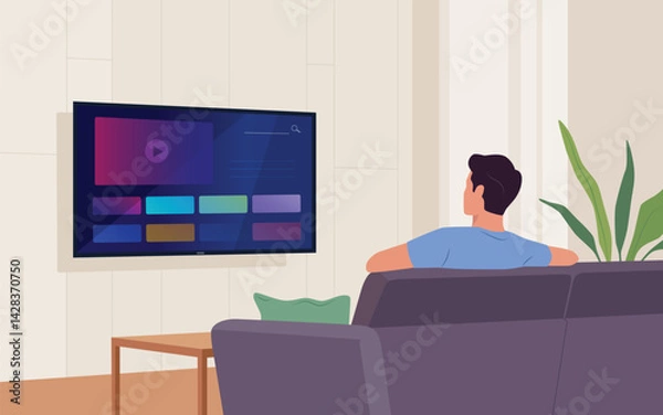 Obraz Man Relaxing Watching Smart TV