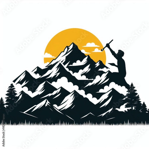 Obraz create mountain Silhouette with white background