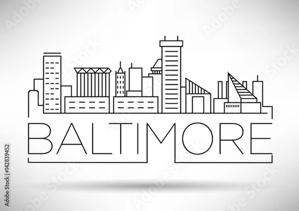Fototapeta Minimal Baltimore Linear City Skyline with Typographic Design