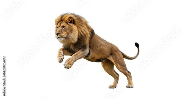 Obraz Powerful jumping lion isolated on white background