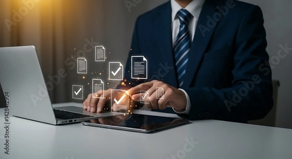 Fototapeta Streamlined digital approval workflow, transforming efficiency in document management