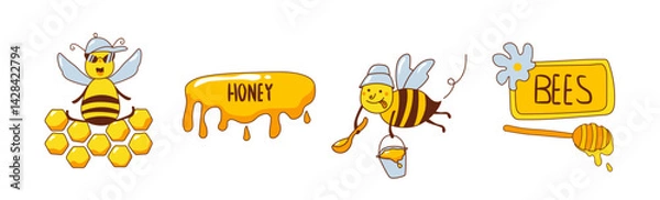 Obraz Honey bee day vector set