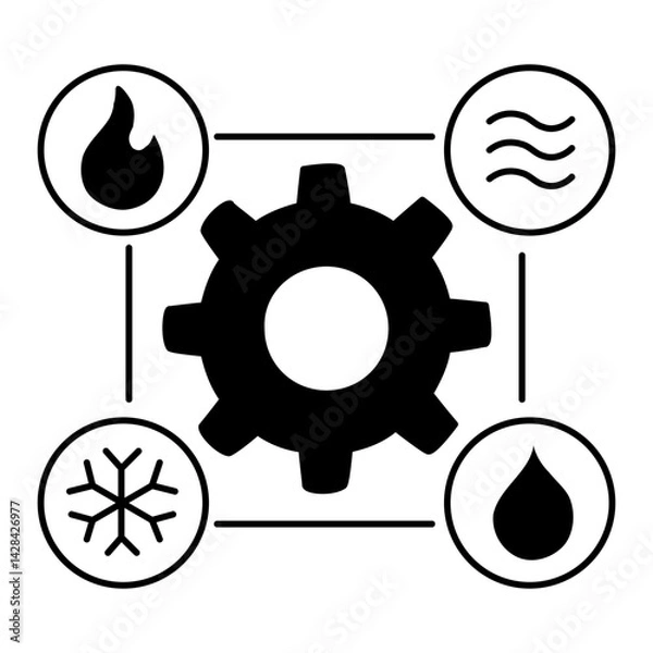 Fototapeta HVAC System Elements Icon – Heating, Cooling, Ventilation, and Humidity Control Engineering Symbol. Editable Stroke.