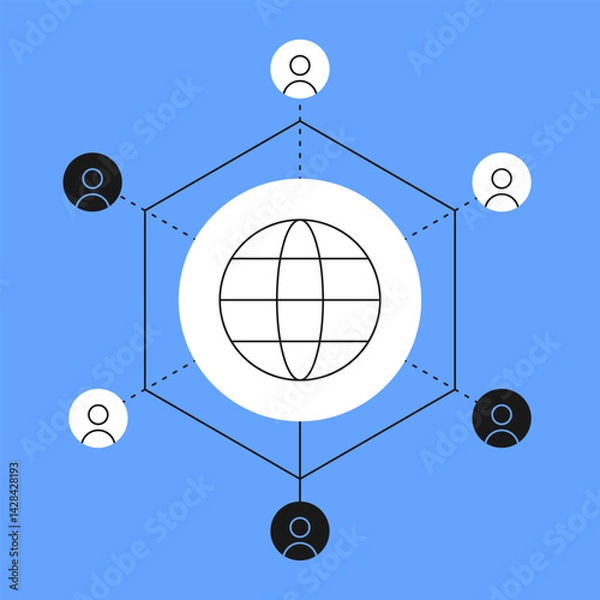 Obraz Vector concept of a global network with interconnected users. Depicts decentralized communication, digital structure, and social connectivity in an online system.