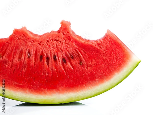 Fototapeta Bitten watermelon slice with bite marks