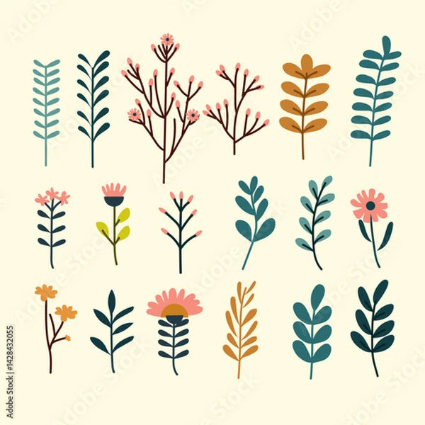 Obraz set of collection spring leaves vector design for a sticker and element