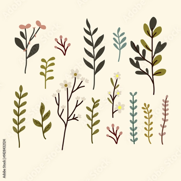 Fototapeta set of collection cool leaves vector design for a sticker and element