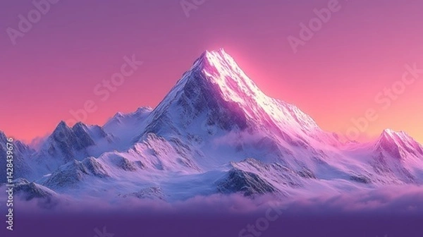 Fototapeta Majestic snow-capped peak bathed in vibrant sunset hues.