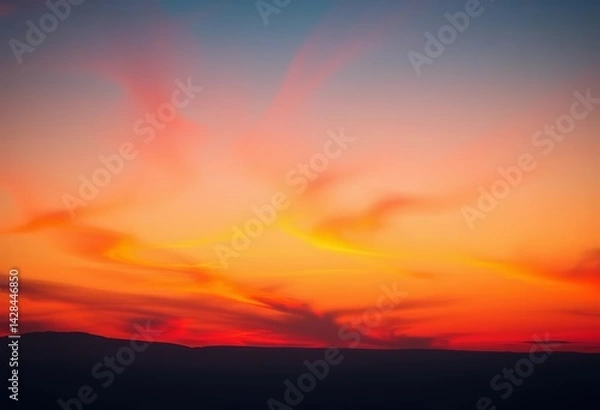 Obraz Serene twilight sky, vibrant orange hues fading into deep blue , sunset,  view