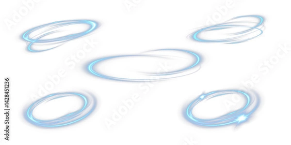 Fototapeta Set of blue circular effects, background. Light effect Movement