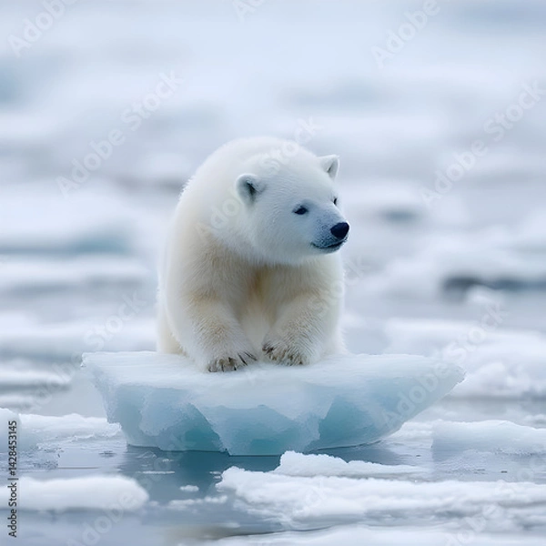 Fototapeta polar bear on ice, climate change.