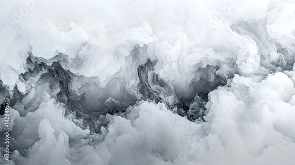 Fototapeta Dynamic cloud formation abstract art digital imagery pure white background aerial view nature concept