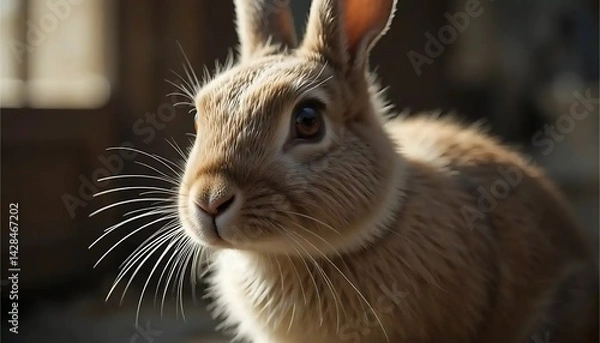 Fototapeta Cute Brown Rabbit Portrait Close Up with Detailed Whisker Focus
