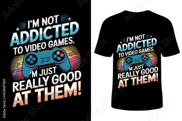 Obraz Gaming-Themed T-Shirt Design with Fun Typography and Console Illustration for Esports Players, Retro Gamers, and Geek Fashion