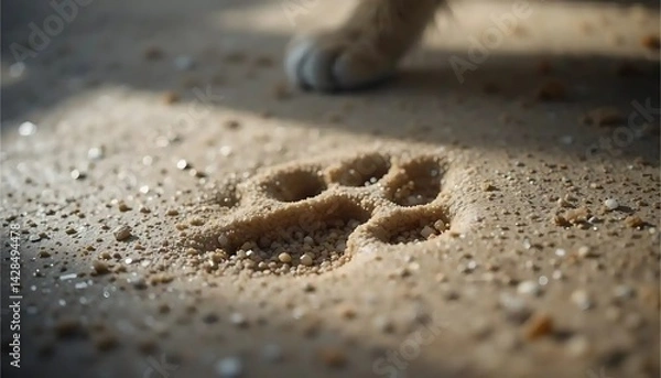 Fototapeta Paw Print in the Sand Close-up with Animal Paw Showing